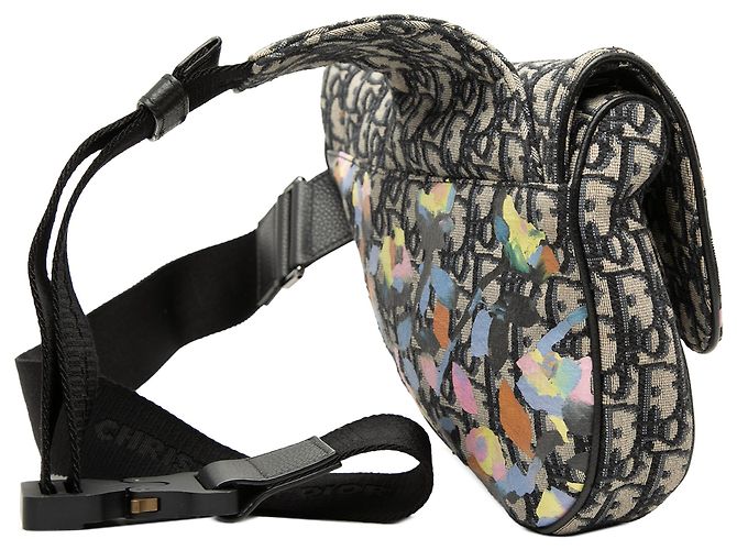 Borsa a tracolla Dior Blue Alex Foxton Oblique Canvas Saddle - vista 2