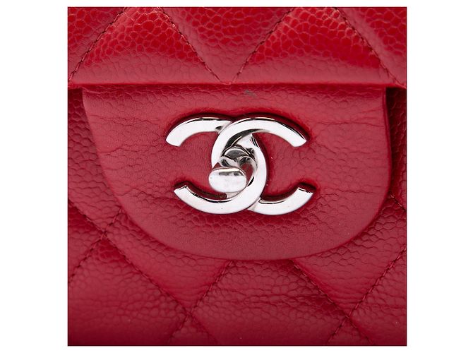 Chanel Red Jumbo Classic Caviar Double Flap - vista 5