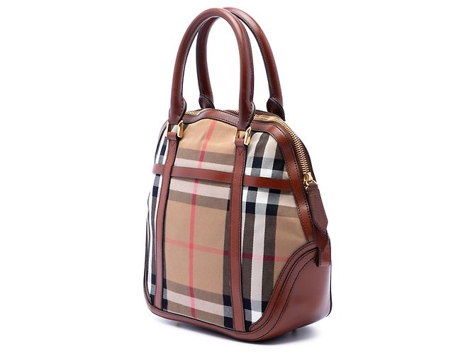 Borsa Burberry Brown Medium House Check Canvas Bridle Orchard Marrone Marrone chiaro - vista 2