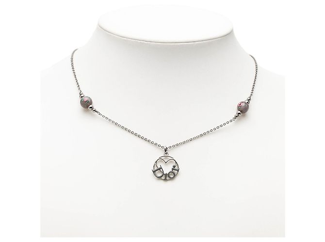 Collana con pendente a cuore con logo in ottone argentato Dior Argento - vista 5
