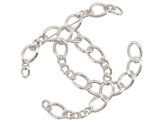 Spilla a catena traforata in ottone CC argento Chanel - vista 3