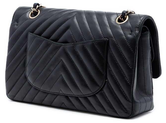Chanel Black Medium Classic Chevron Lambskin Double Flap Nero - vista 2