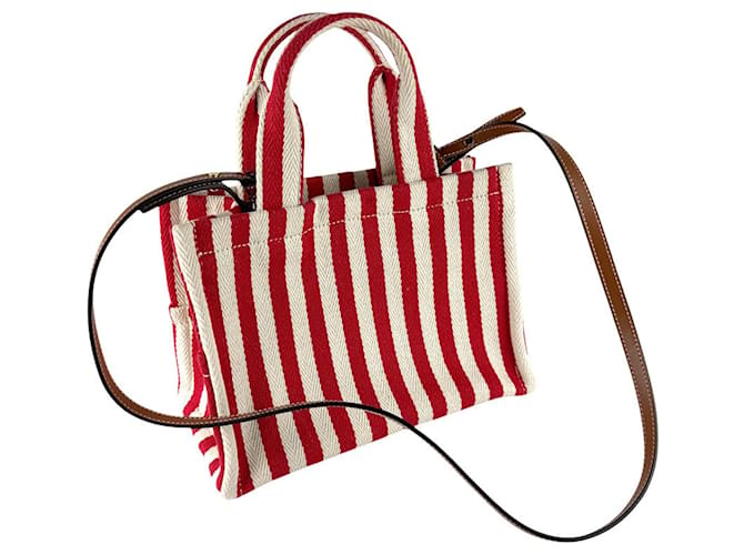 Céline Borsa Cabas Thais Small di Celine Marrone Bianco Rosso - vista 11