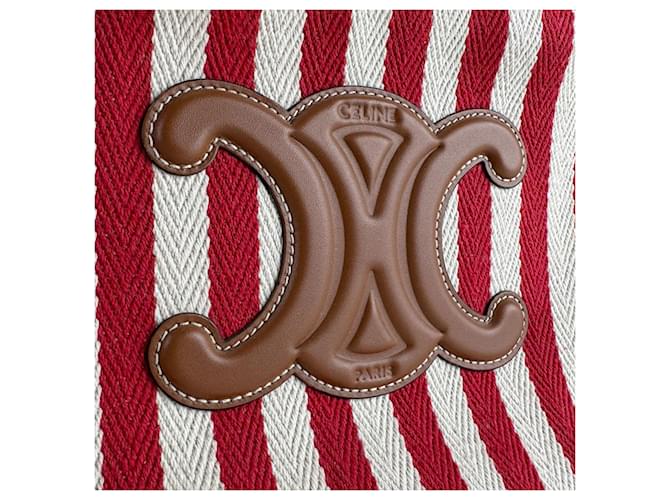 Céline Borsa Cabas Thais Small di Celine Marrone Bianco Rosso - vista 12
