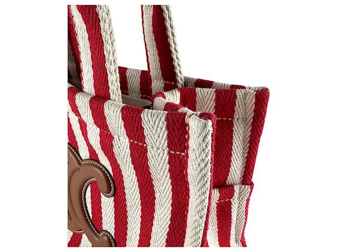 Céline Borsa Cabas Thais Small di Celine Marrone Bianco Rosso - vista 7