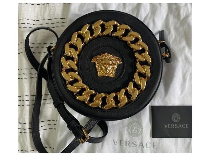 Borsa a tracolla rotonda Versace in pelle nera con catena Medusa Nero - vista 10