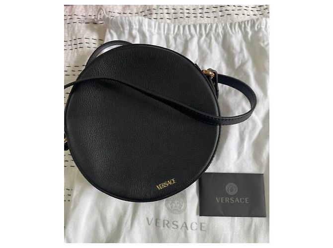 Borsa a tracolla rotonda Versace in pelle nera con catena Medusa Nero - vista 11