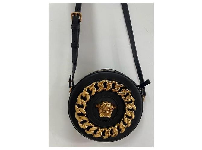Borsa a tracolla rotonda Versace in pelle nera con catena Medusa Nero - vista 2