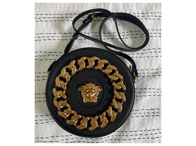 Borsa a tracolla rotonda Versace in pelle nera con catena Medusa Nero - vista 3