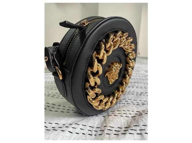 Borsa a tracolla rotonda Versace in pelle nera con catena Medusa Nero - vista 6