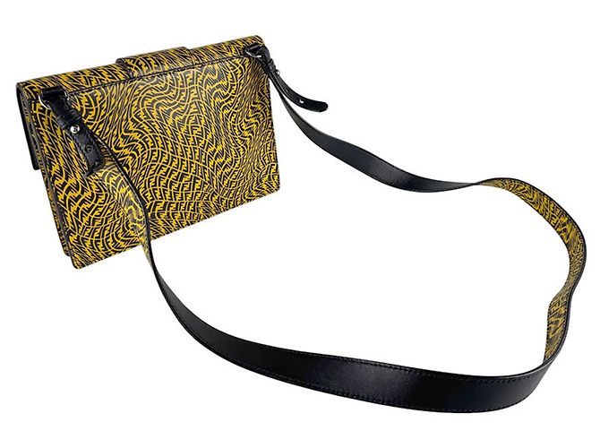 Borsa a tracolla in pelle nera e gialla Fendi Nero Giallo - vista 10