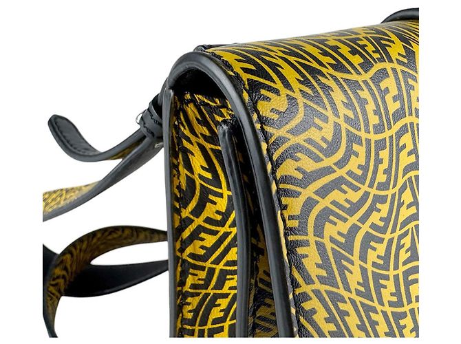 Borsa a tracolla in pelle nera e gialla Fendi Nero Giallo - vista 6