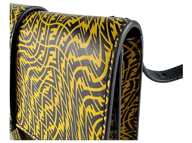 Borsa a tracolla in pelle nera e gialla Fendi Nero Giallo - vista 7