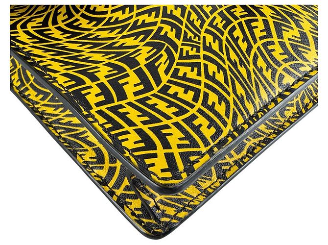 Borsa a tracolla in pelle nera e gialla Fendi Nero Giallo - vista 8