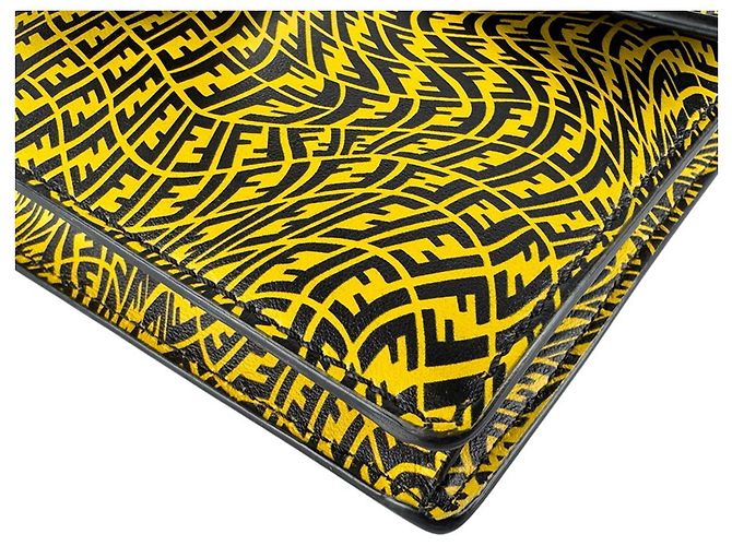 Borsa a tracolla in pelle nera e gialla Fendi Nero Giallo - vista 9