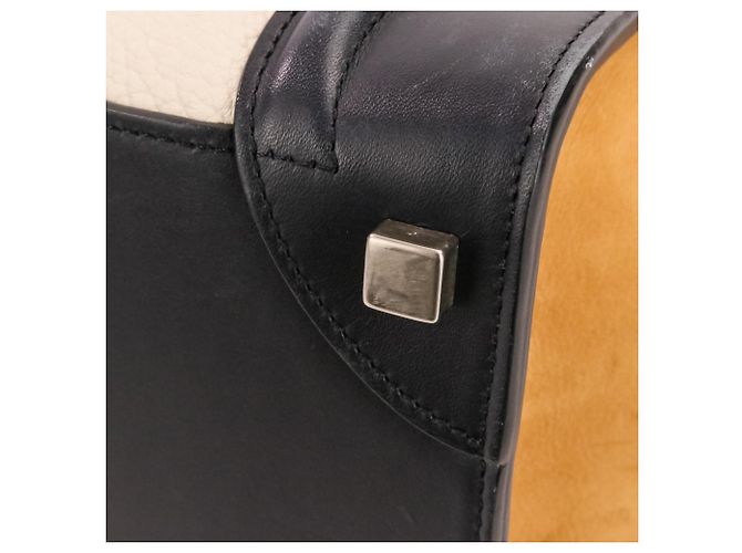 Céline Borsa Tote Celine Luggage Micro Shopper Nero Bianco Beige - vista 11