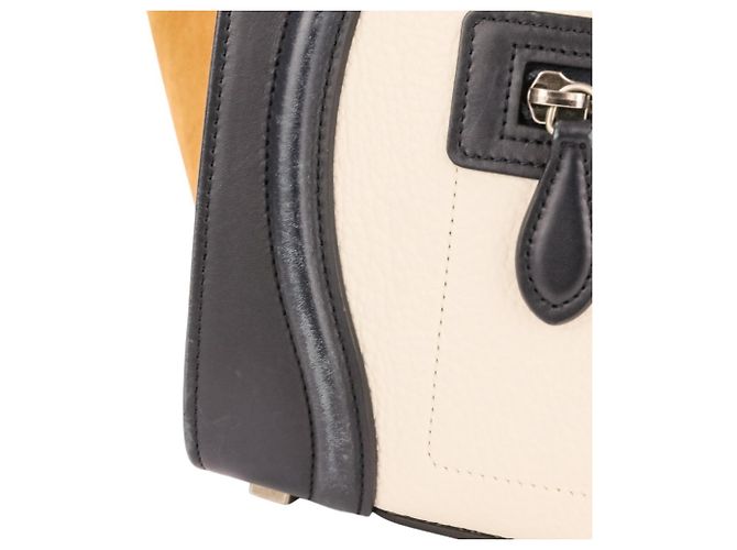Céline Borsa Tote Celine Luggage Micro Shopper Nero Bianco Beige - vista 13