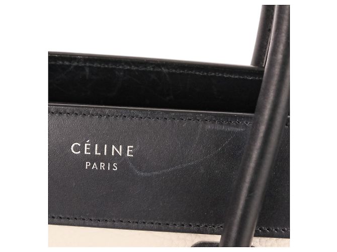 Céline Borsa Tote Celine Luggage Micro Shopper Nero Bianco Beige - vista 15