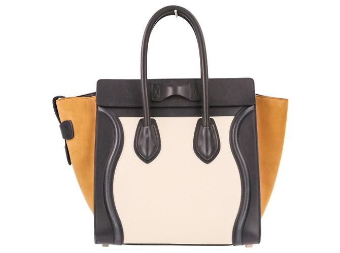 Céline Borsa Tote Celine Luggage Micro Shopper Nero Bianco Beige - vista 2