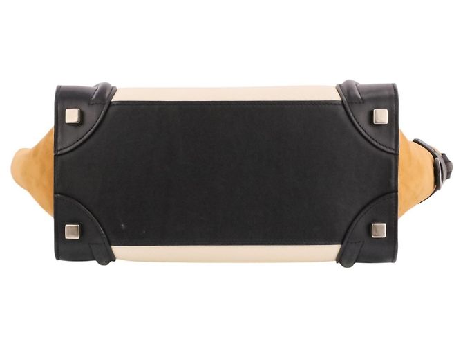 Céline Borsa Tote Celine Luggage Micro Shopper Nero Bianco Beige - vista 5