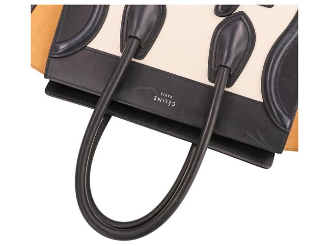 Céline Borsa Tote Celine Luggage Micro Shopper Nero Bianco Beige - vista 6