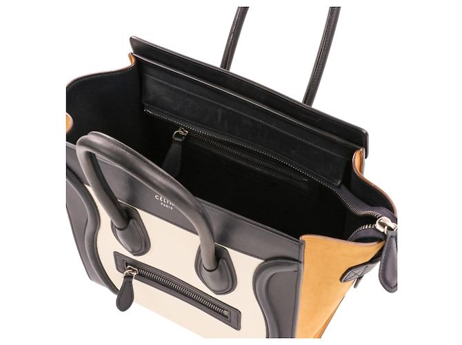 Céline Borsa Tote Celine Luggage Micro Shopper Nero Bianco Beige - vista 7