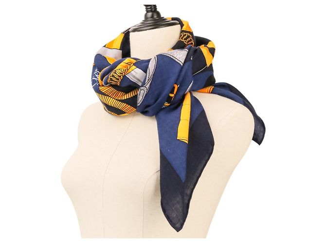 Hermès Sciarpa in seta e cashmere Hermes Eperon d'Or Carre 140 Blu navy - vista 10