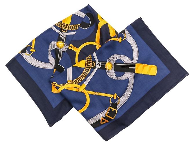 Hermès Sciarpa in seta e cashmere Hermes Eperon d'Or Carre 140 Blu navy - vista 11