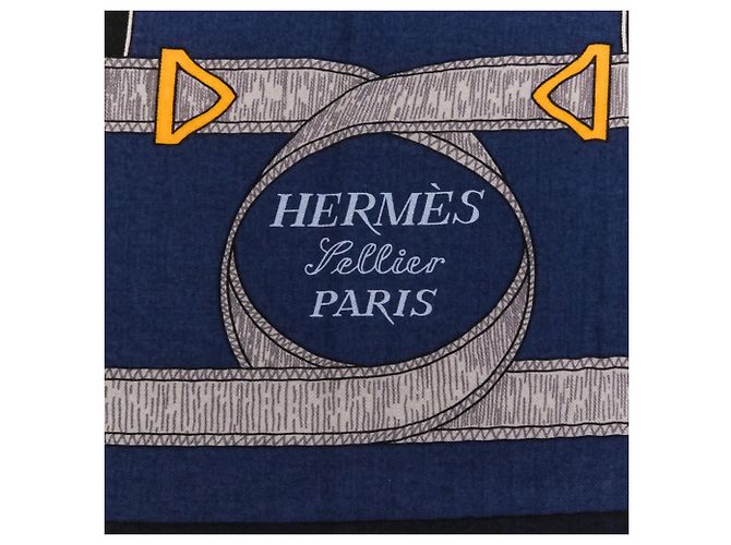 Hermès Sciarpa in seta e cashmere Hermes Eperon d'Or Carre 140 Blu navy - vista 3