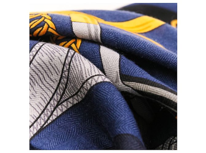 Hermès Sciarpa in seta e cashmere Hermes Eperon d'Or Carre 140 Blu navy - vista 5