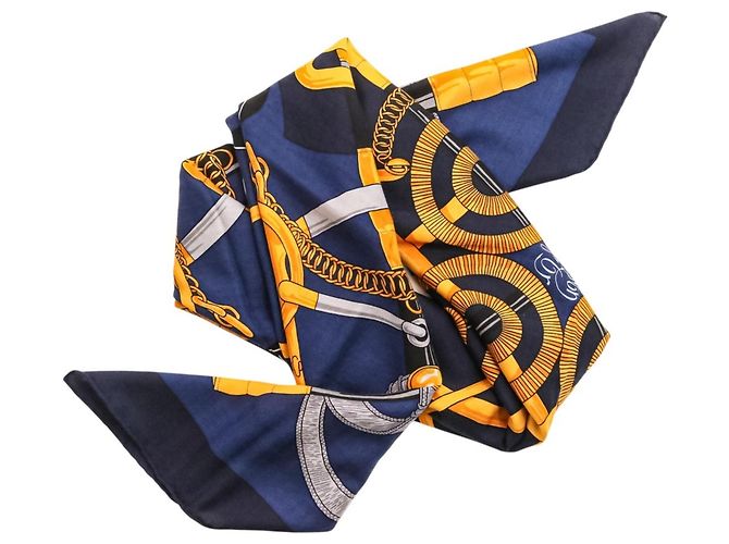 Hermès Sciarpa in seta e cashmere Hermes Eperon d'Or Carre 140 Blu navy - vista 6