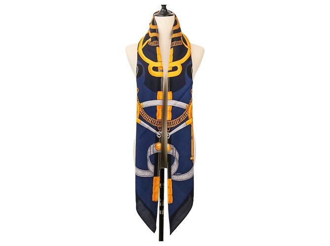 Hermès Sciarpa in seta e cashmere Hermes Eperon d'Or Carre 140 Blu navy - vista 8