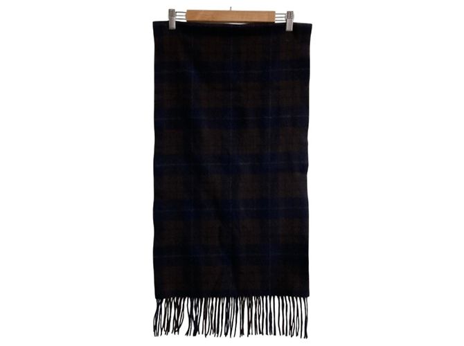 Hermès Sciarpa in cashmere a quadri con frange Hermes Marrone Blu navy - vista 3
