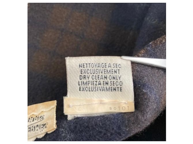Hermès Sciarpa in cashmere a quadri con frange Hermes Marrone Blu navy - vista 5