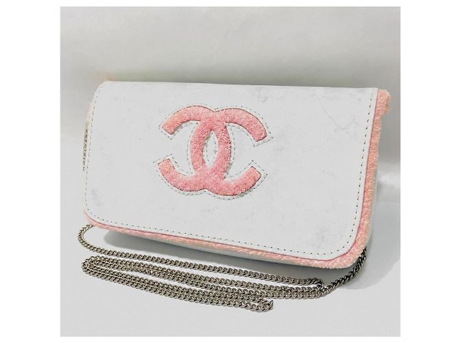 Borsa a tracolla Chanel in vernice rosa e bianca Bianco - vista 10