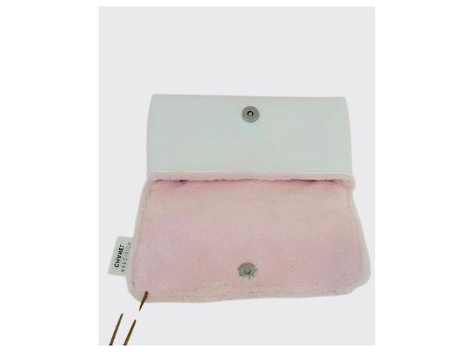 Borsa a tracolla Chanel in vernice rosa e bianca Bianco - vista 7