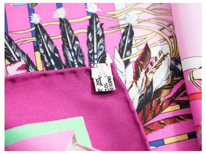 Carré Hermès Pani La Shar Pawnee 90cm Seta Rosa Marrone Bianco Rosso Blu D'oro Verde Porpora - vista 11