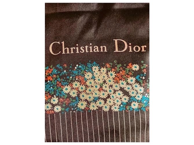 Christian Dior Seidentuch mit floralem Muster Braun Pink Weiß Blau Grün Orange - Ansicht 2