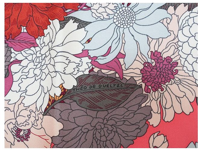 Carré Hermès Robe Légère 90 cm Seta Rosa Marrone Bianco Rosso D'oro Grigio - vista 10