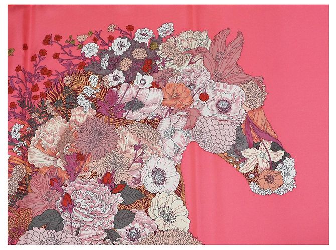 Carré Hermès Robe Légère 90 cm Seta Rosa Marrone Bianco Rosso D'oro Grigio - vista 12