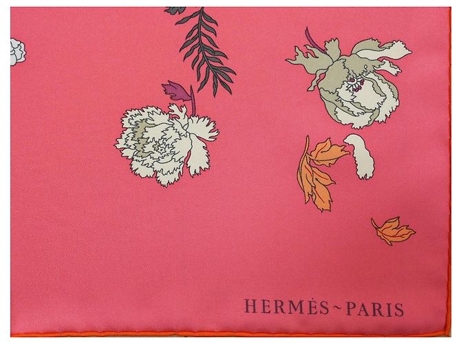 Carré Hermès Robe Légère 90 cm Seta Rosa Marrone Bianco Rosso D'oro Grigio - vista 9