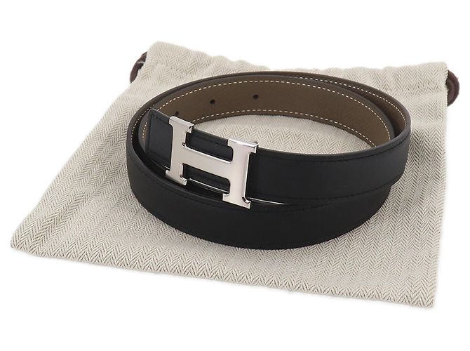 Hermès Cinturón Hermes Constance Reversible H Negro Plata Beige - vista 2