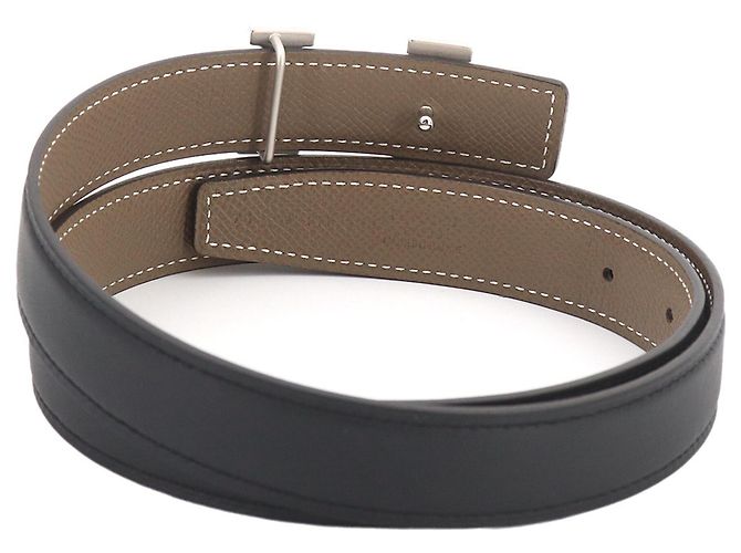 Hermès Cinturón Hermes Constance Reversible H Negro Plata Beige - vista 3