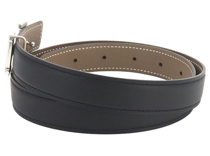 Hermès Cinturón Hermes Constance Reversible H Negro Plata Beige - vista 4