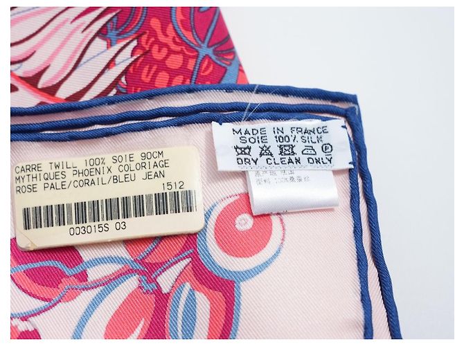 Carré Hermès Mythiques Phoenix 90 cm seta rosa Bianco Rosso Blu Corallo - vista 3