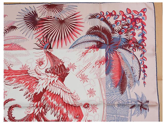 Carré Hermès Mythiques Phoenix 90 cm seta rosa Bianco Rosso Blu Corallo - vista 5