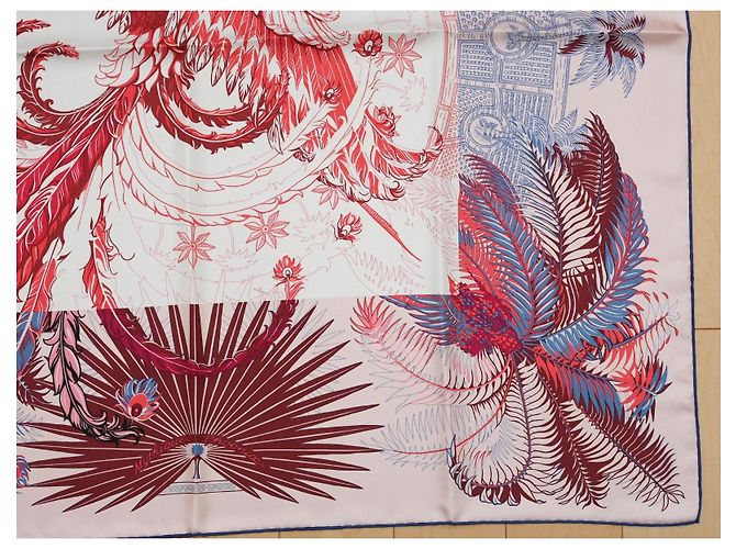 Carré Hermès Mythiques Phoenix 90 cm seta rosa Bianco Rosso Blu Corallo - vista 6