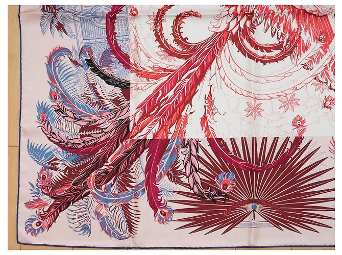Carré Hermès Mythiques Phoenix 90 cm seta rosa Bianco Rosso Blu Corallo - vista 7