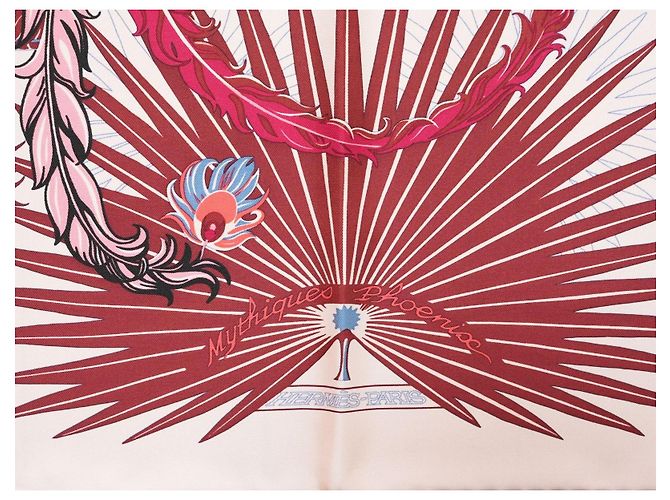 Carré Hermès Mythiques Phoenix 90 cm seta rosa Bianco Rosso Blu Corallo - vista 9