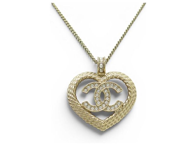 NUOVO COLLANA CON PENDENTE CUORE CHANEL ABC964 LOGO CC STRASS ORO D'oro - vista 2